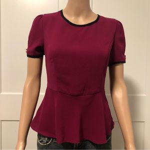 Forever 21 F21 Purple Black Peplum Short Sleeve Blouse Top Small